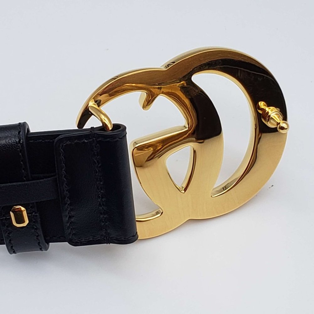 100% Authentic Gucci GG Marmont Leather Black Belt with Shiny Gold Buckle New - Picture 5 of 9